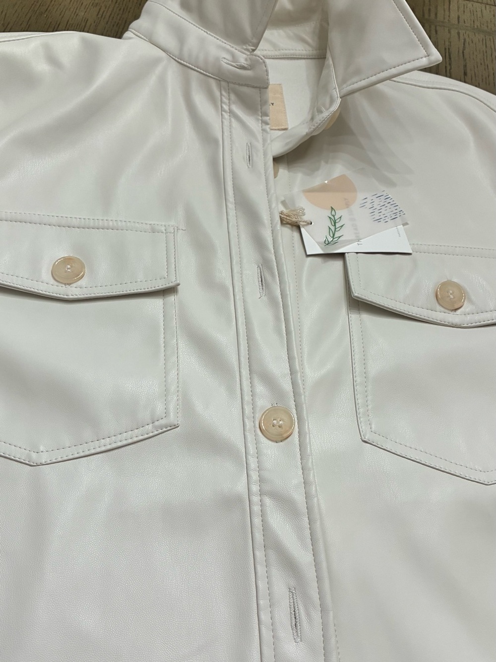 Thread & Supply Cream Faux-Leather Utility Jacket